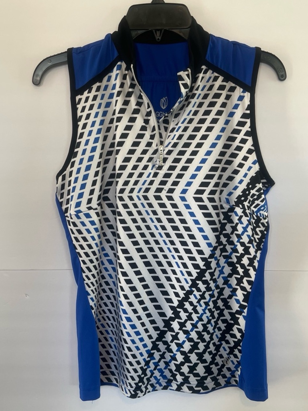 GGBlue Women's Sleeveless Polo Tank - Blue, White and Black, Size Small